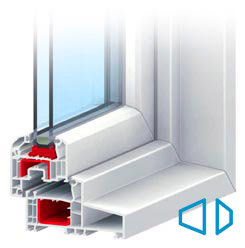 Nord Line Idea 4000 Väljapoole avatav, lengi paksus 120 mm, raami paksus 70 mm, 5-kambriline süsteem, soojapidavus U-1,3 W/m2K, helipidavus 46dB, kahekodse tihendiga, max. paketi paksus 36 mm, ümarad klaasiliistud.